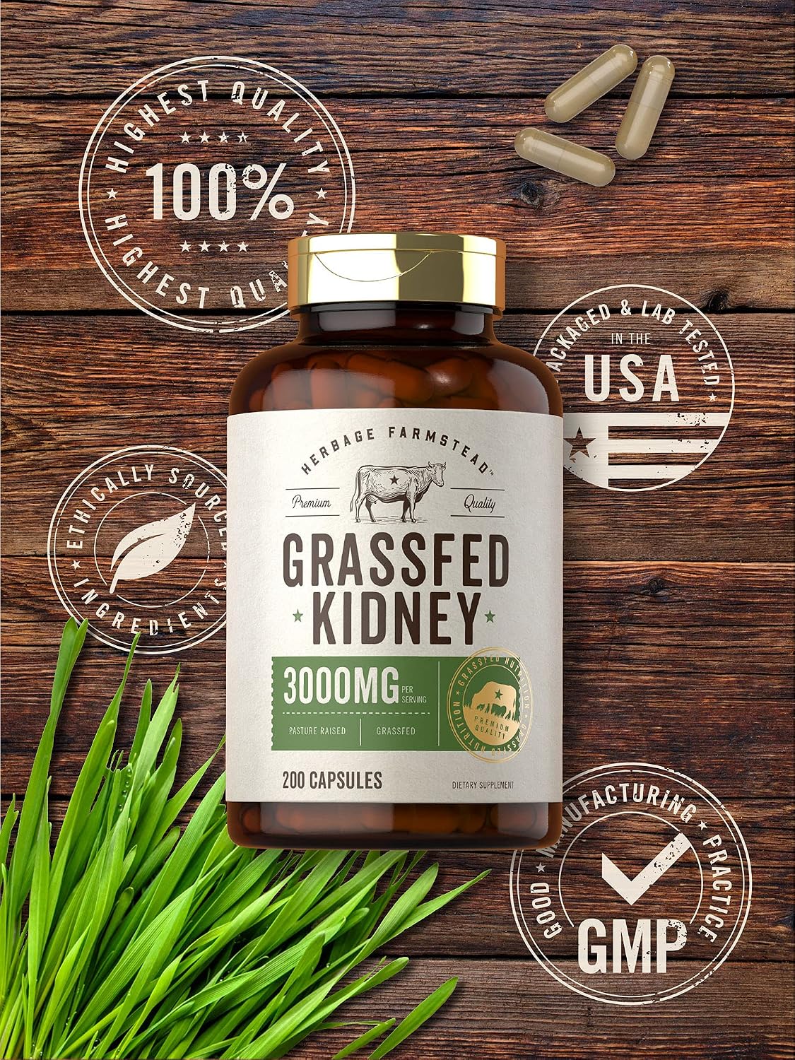 Carlyle Grass Fed Beef Kidney Supplement – 3000mg, 200 Capsules - görsel 4