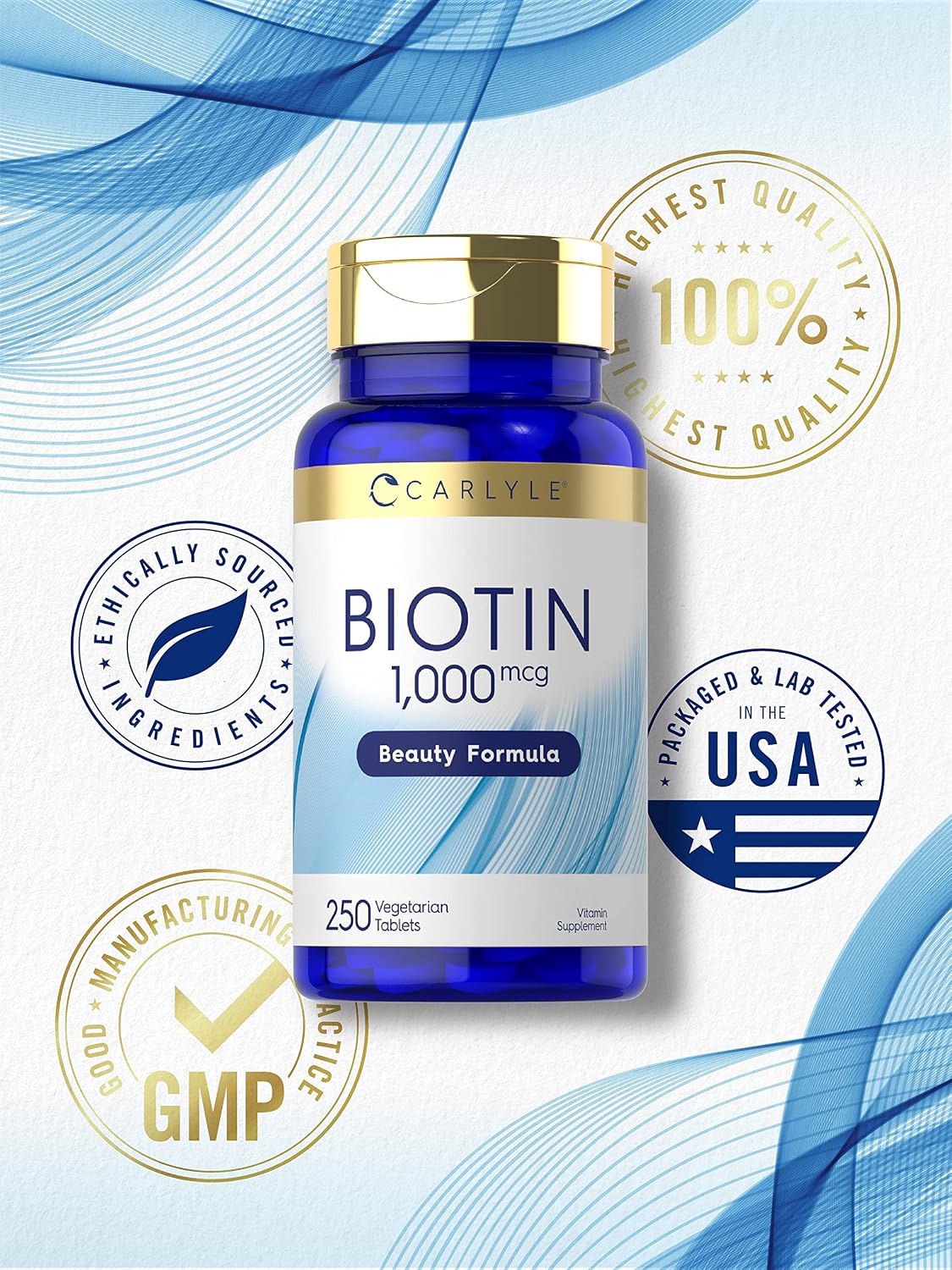 Carlyle Biotin 1000mcg | 250 Vegetarian Tablets | Beauty Formula Supplement | Non-GMO, Gluten-free - görsel 5