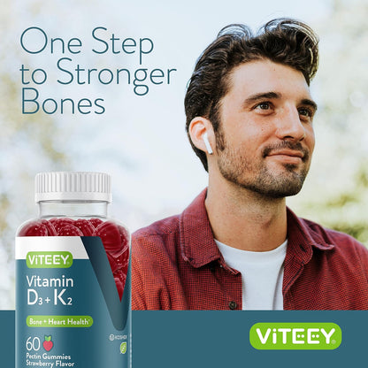 Viteey Vitamin D3 K2 Gummies - 1000 IU D3 + 100 μg K2, 60 Gummies