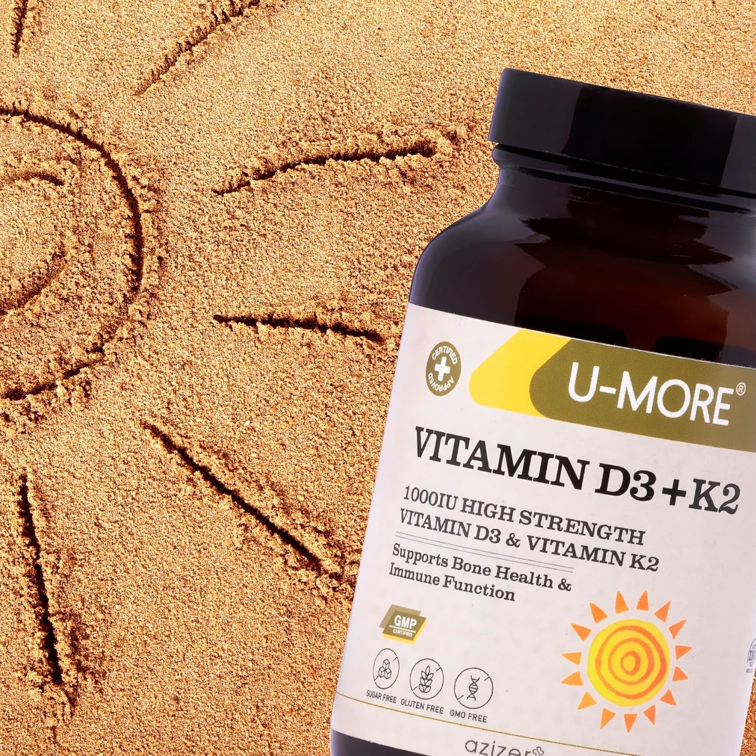 U-MORE - 1000 IU High Strength Vitamin D3 & Vitamin K2 (Menaquinone-7) - Sugar Free - Supports Bone Strength & Immune Function - 60 Soft gel capsules - görsel 4