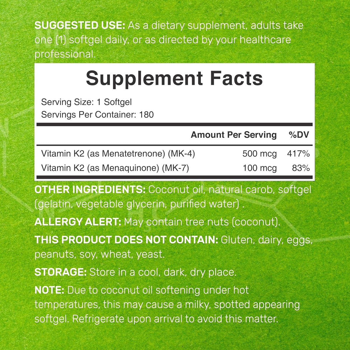 DEAL SUPPLEMENT Vitamin K2 600mcg, 180 Coconut Oil Softgels | Full Spectrum MK-7 & MK-4 - görsel 2