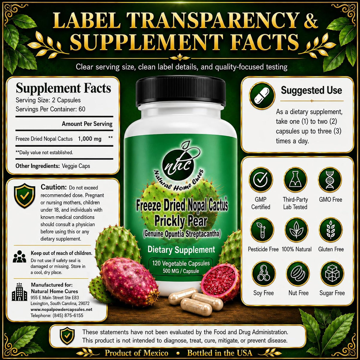 Premium Freeze-Dried Nopal Cactus Capsules – 500 mg, 120 Vegan Capsules - görsel 5