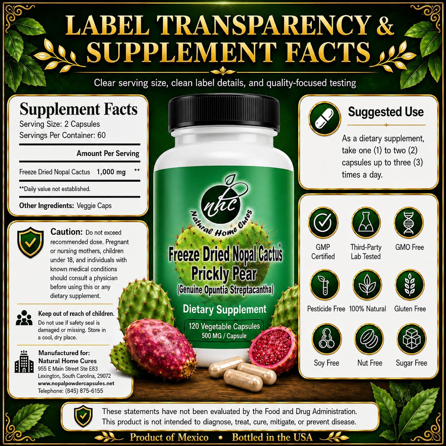 Premium Freeze-Dried Nopal Cactus Capsules – 500 mg, 120 Vegan Capsules - görsel 5