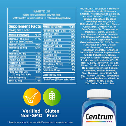 Centrum Multivitamin for Men – with Vitamin D3, B Vitamins, Antioxidants, Gluten-free, Non-GMO – 250 Tablets