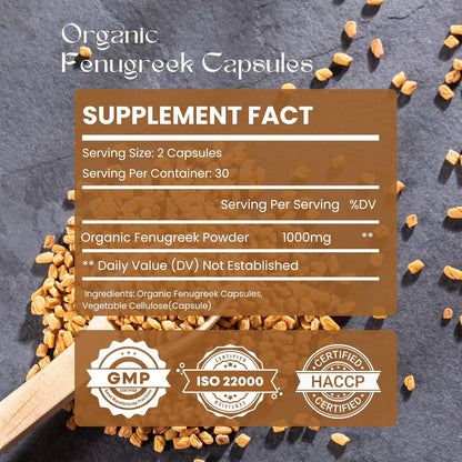 Hebhac Herbs Fenugreek Capsules – 1000mg Organic Breastfeeding Support (60 Capsules)