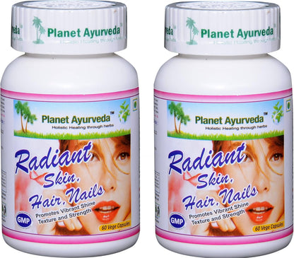 Planet Ayurveda Radiant Hair Skin Nails - 500 mg Vegetable Capsules (2 Bottles)