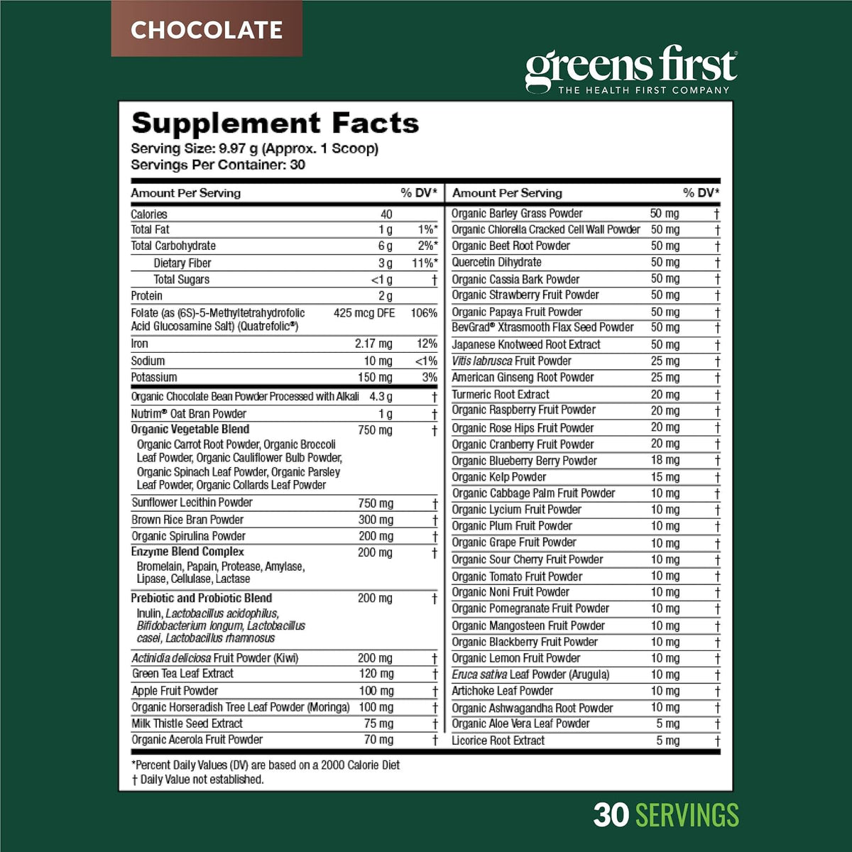 Greens First Original Greens Powder - 49 Superfoods, Organic Fruits & Vegetables, Prebiotics & Probiotics, Chocolate - 30 Servings - görsel 9