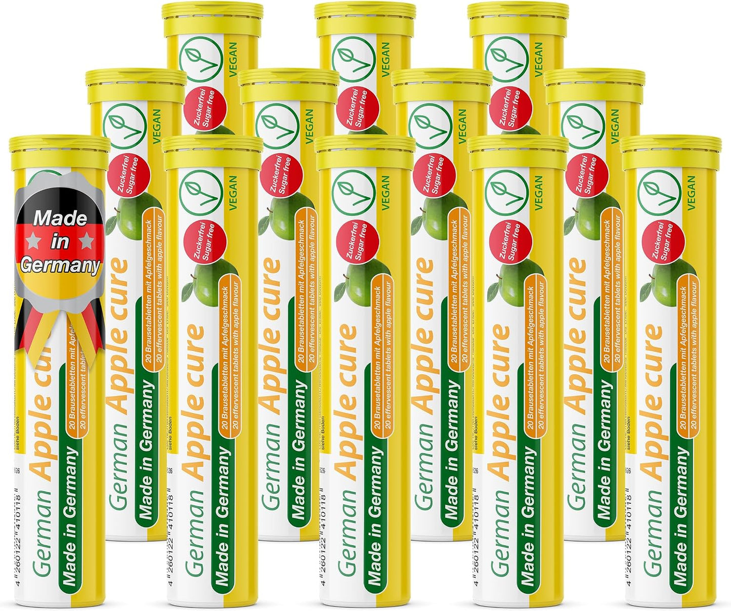 T&D German Apple Cure - 240 Vegan Drink Effervescent Tablets - Apple Flavour - Made in Germany - görsel 1
