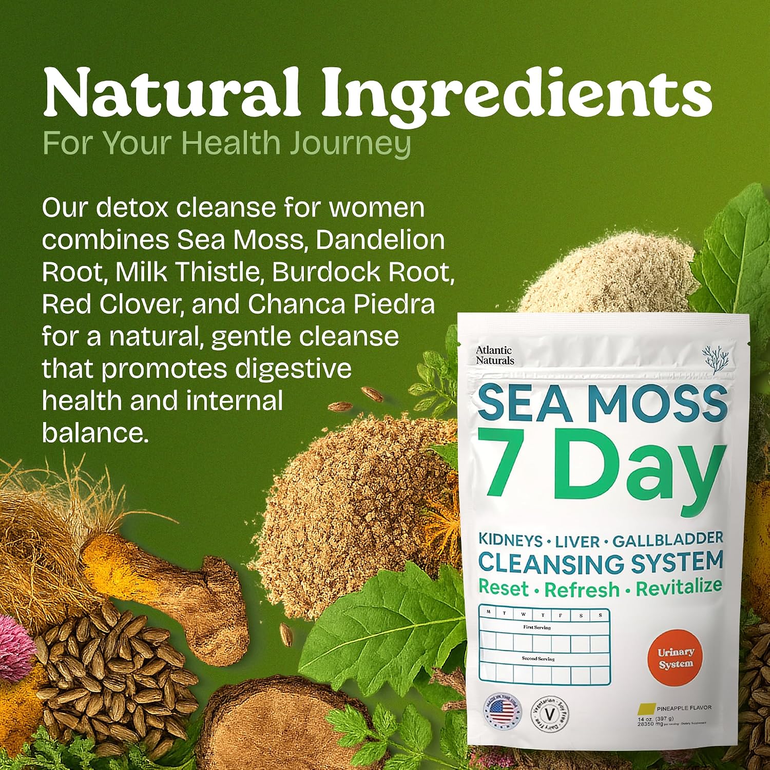 Atlantic Naturals Sea Moss 7 Day Detox - Liver, Gallbladder & Kidney Cleanse - Pineapple Flavour Drink Mix (400 g) - görsel 4