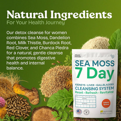 Atlantic Naturals Sea Moss 7 Day Detox - Liver, Gallbladder & Kidney Cleanse - Pineapple Flavour Drink Mix (400 g)