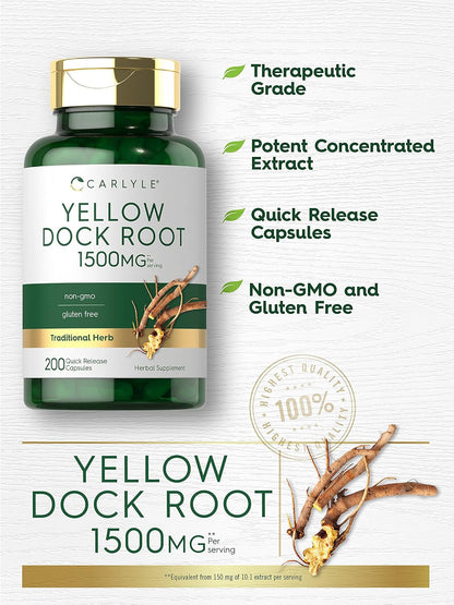 Carlyle Yellow Dock Root Capsules - 200 Count | High Strength, Non-GMO, Gluten-free