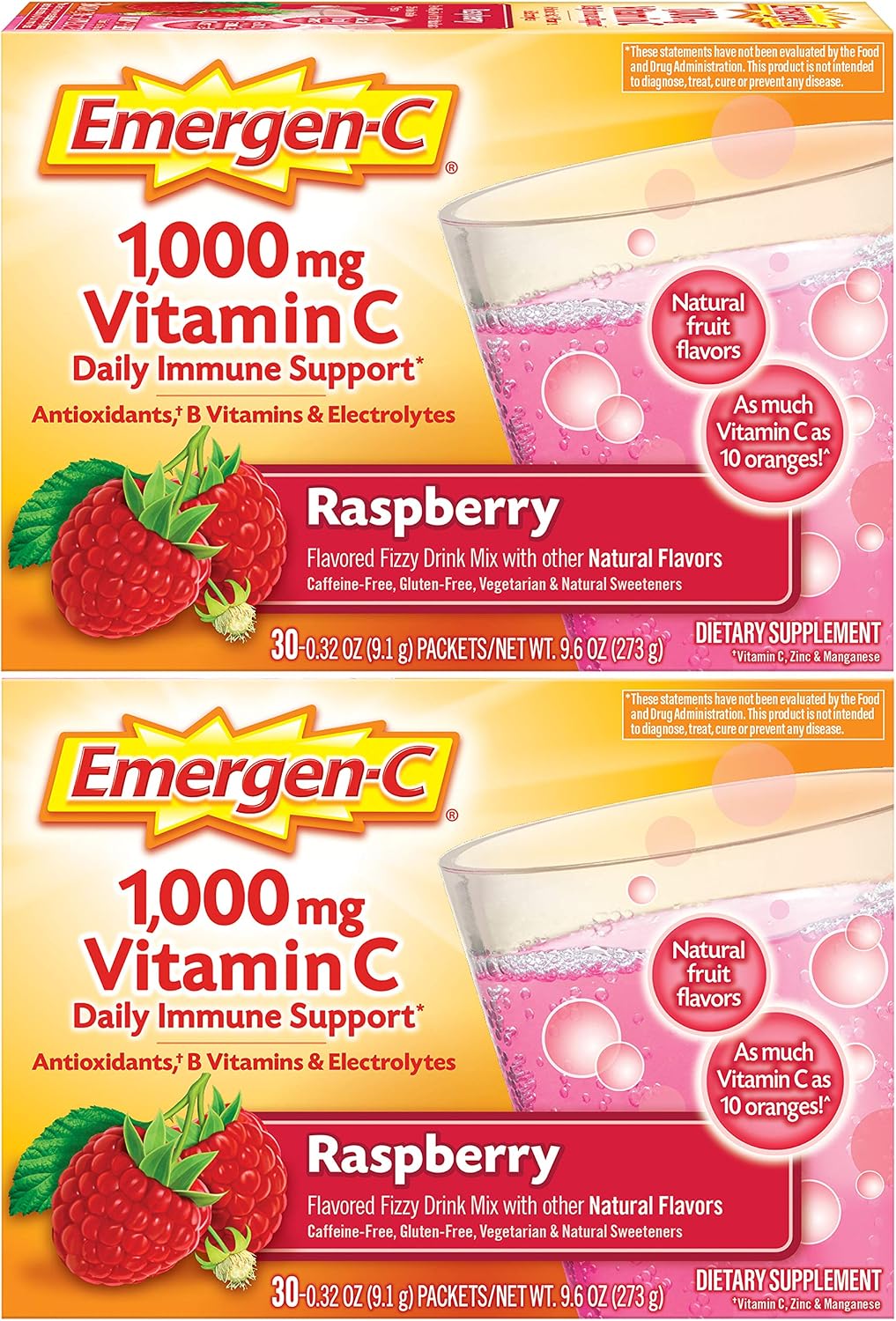 Emergen-C 1000mg Vitamin C Powder, Raspberry Flavour - 60 Packets - görsel 1