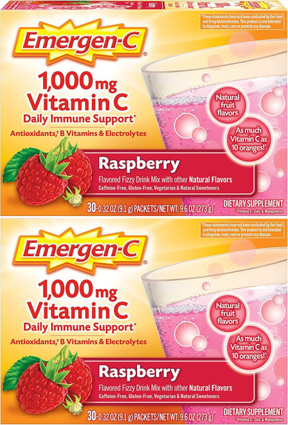 Emergen-C 1000mg Vitamin C Powder, Raspberry Flavour - 60 Packets
