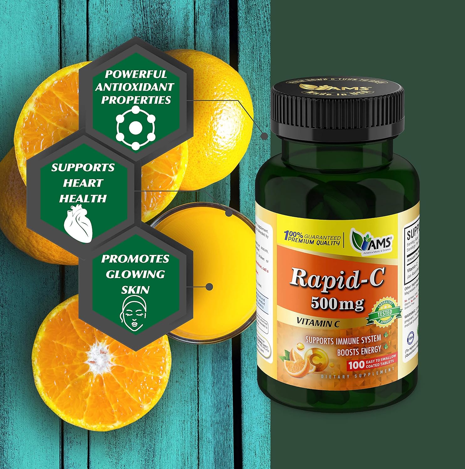 America Medic & Science Rapid-C 500mg Vitamin C Food Supplement – 2 Pack of 100 Tablets - görsel 5