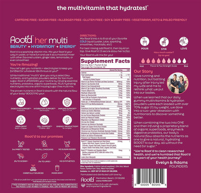 Root'd Multivitamin Powder for Women - 25 Vitamins & Minerals with 3X Electrolytes, 9 Organic Superfoods, Probiotics & Enzymes, Sugar-Free Multivitamin & Hydration | 30 Vitamin Drink Mix Packets