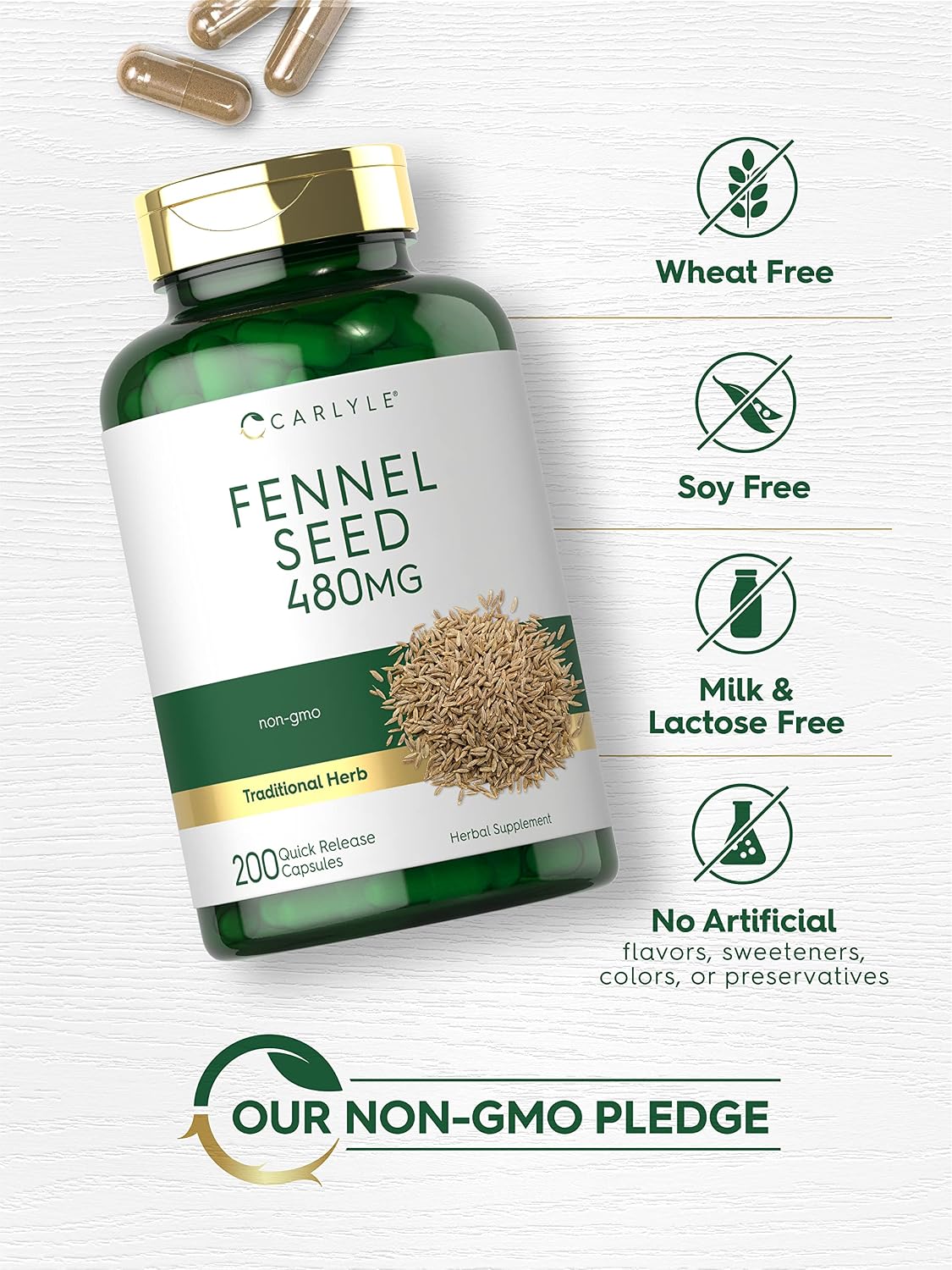 Carlyle Fennel Seed 480mg | 200 Capsules | Herbal Supplement | Non-GMO - görsel 4