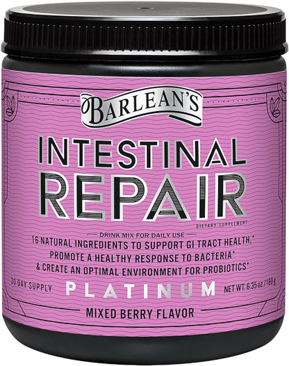 Barlean's Gut Health Powder – Intestinal Repair Fibre & Digestive Support, Mixed Berry, 180 g