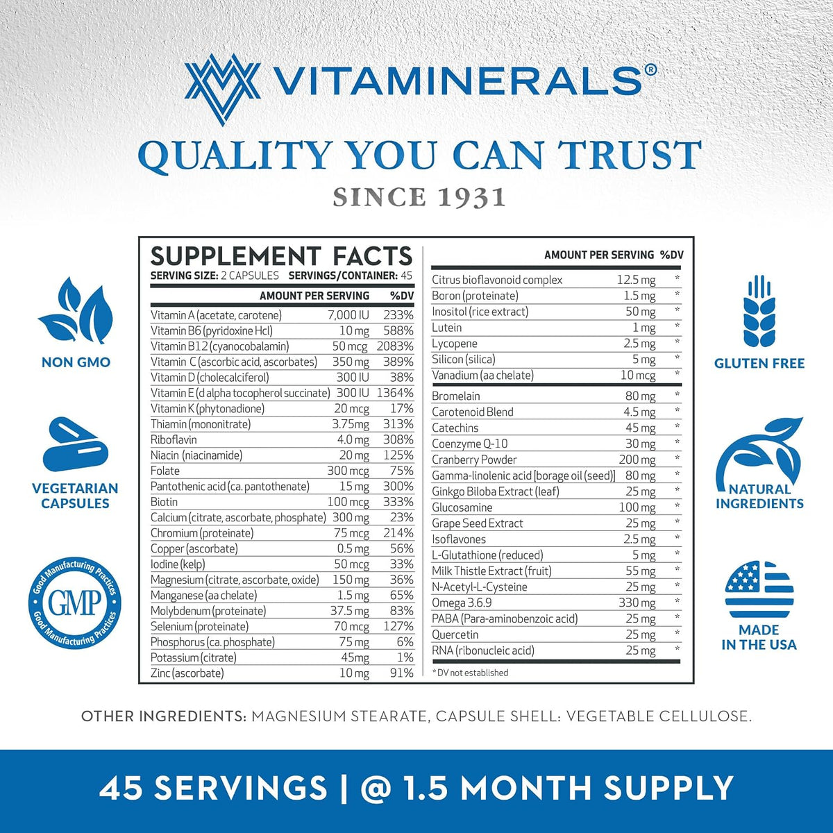 Vitaminerals CombAdult Comprehensive Vitamin & Mineral Formula | Non-GMO | Vegetable Capsules (90) - görsel 3