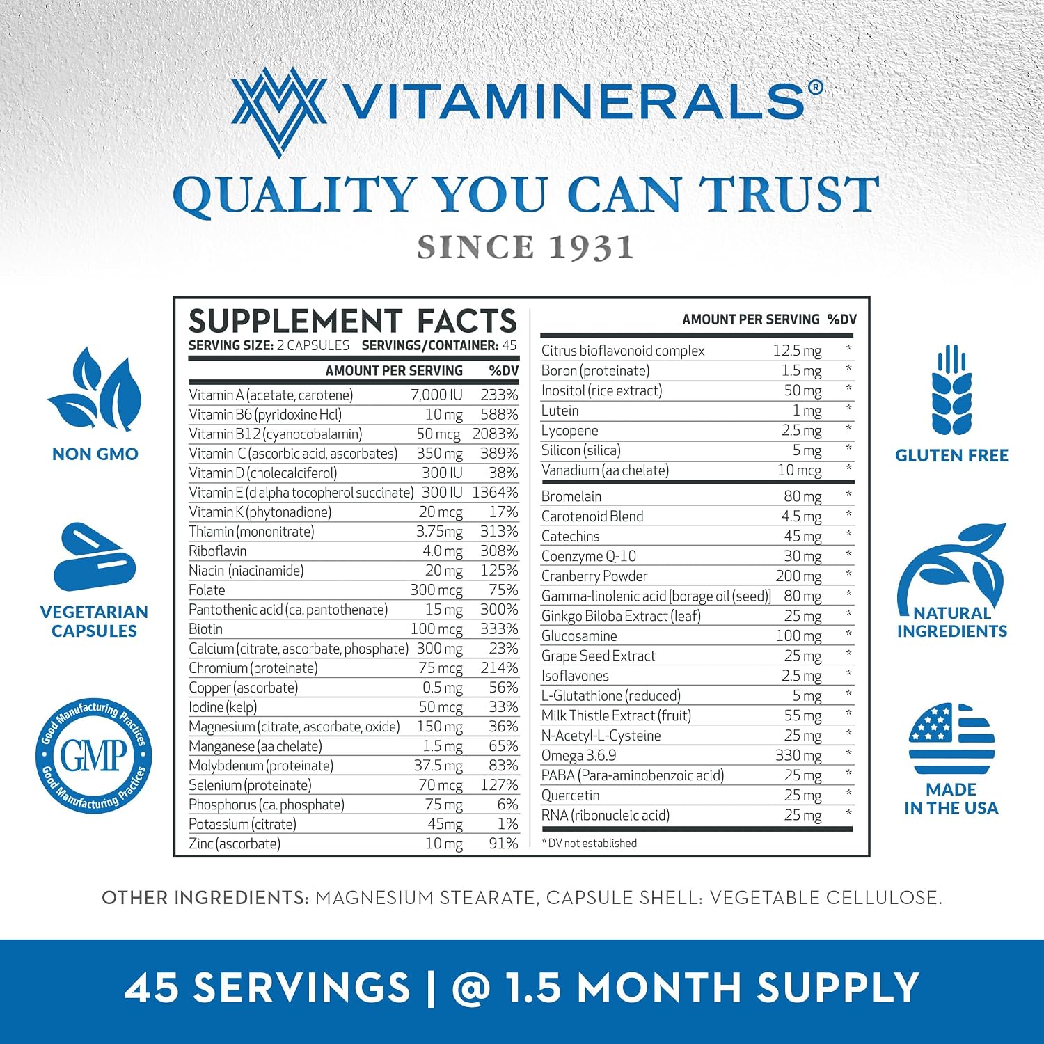 Vitaminerals CombAdult Comprehensive Vitamin & Mineral Formula | Non-GMO | Vegetable Capsules (90) - görsel 3