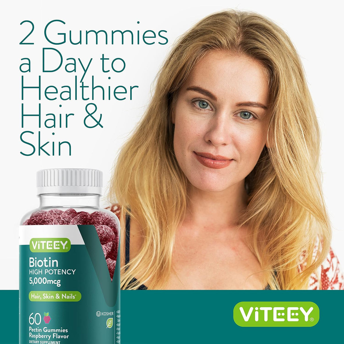 Viteey Biotin Gummies 5000 mcg – Hair, Skin and Nails Support (120 Gummies) - görsel 6