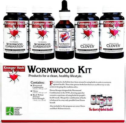 Wormwood Herb Supplement Kit - Black Walnut, Clove, Quassia - Herbal Detox Cleanse Capsules