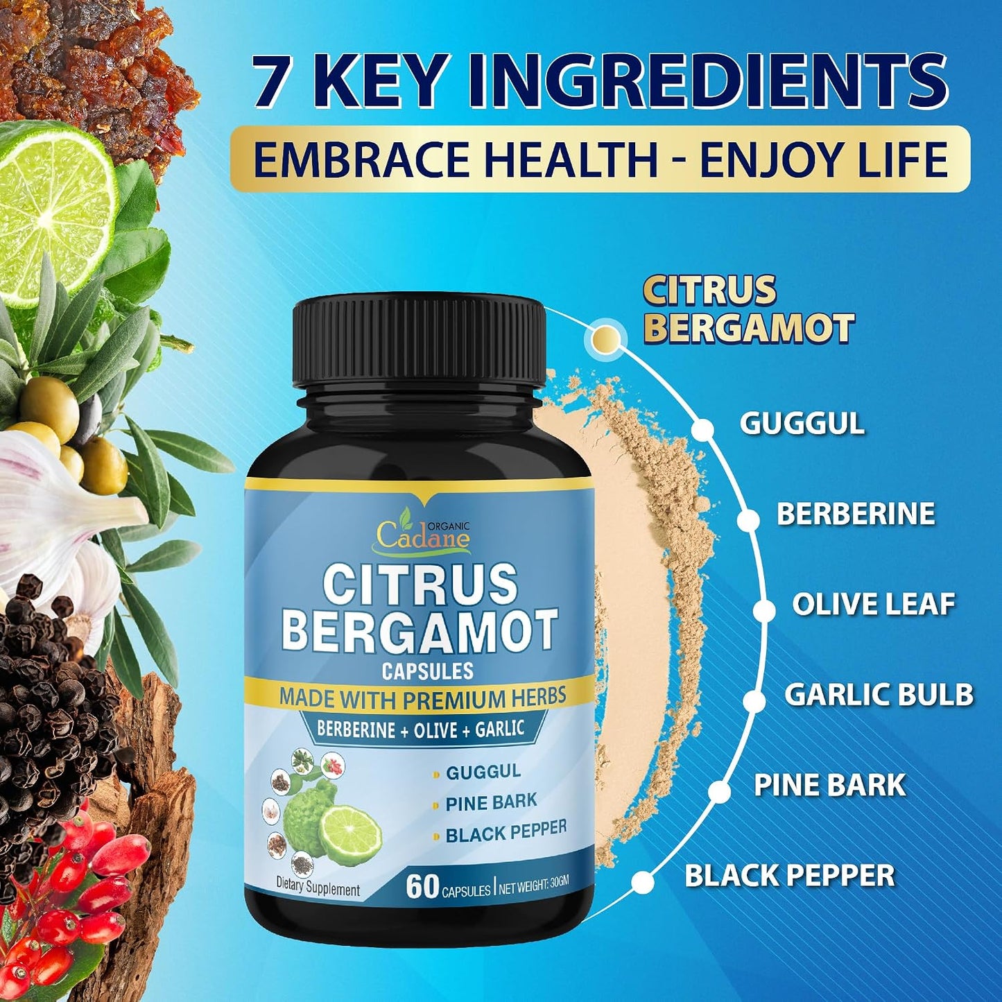 Cadane Citrus Bergamot Extract Capsules with Berberine and Herbal Blend – 2 Pack (120 Capsules, 4 Month Supply) - görsel 5