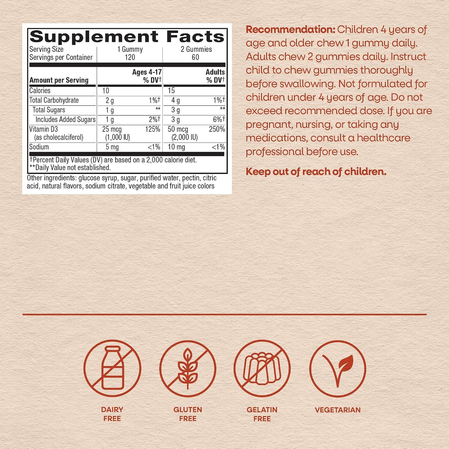 Nature's Way Vitamin D3 Gummies, Supports Normal Immune Function and Maintenance of Normal Bones*, 2000 IU (50 µg) per 2-Gummy Serving, Mixed Fruit Flavour, Gluten-free, Plant-Based Pectin, Vegetarian, 120 Count - görsel 7