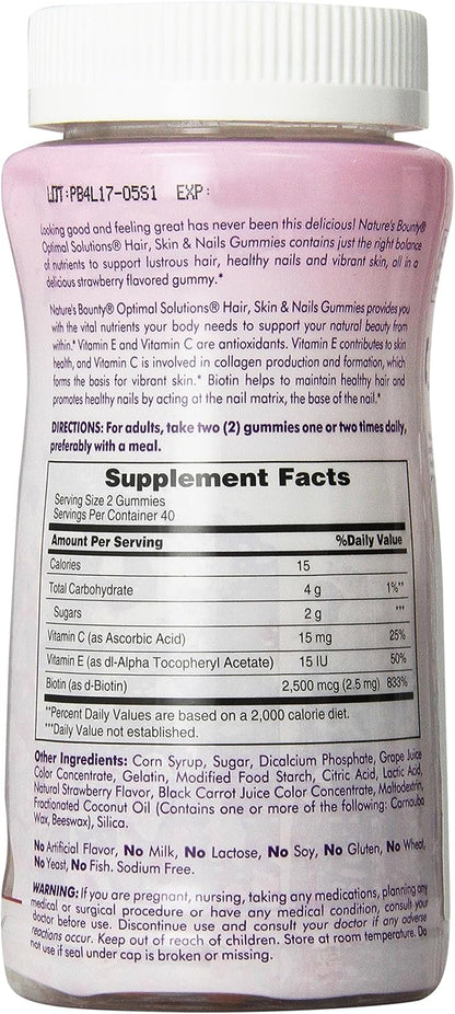 Nature's Bounty Optimal Solutions, Hair, Skin & Nails Gummies with Biotin, 80 Gummies (Pack of 2) – Image 2