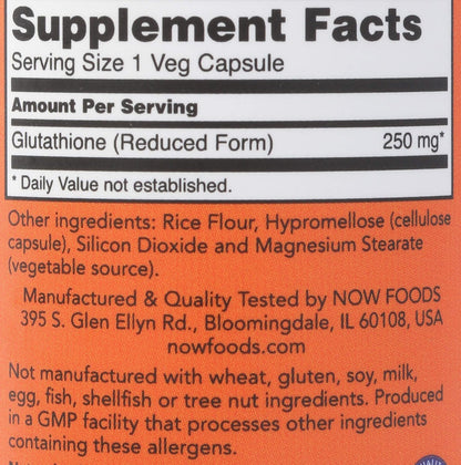 NOW Foods Glutathione 250 mg (60 Capsules)