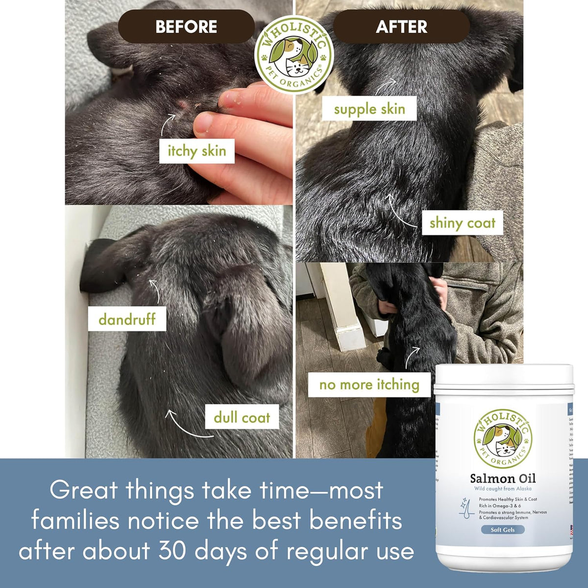 Wholistic Pet Organics Wild Alaskan Salmon Oil for Dogs - Omega 3 Dog Fish Oil with EPA and DHA for Skin, Coat, Heart and Nervous System Health (500 Capsules) - görsel 4