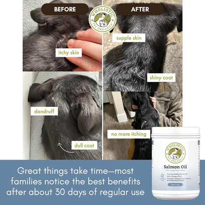 Wholistic Pet Organics Wild Alaskan Salmon Oil for Dogs - Omega 3 Dog Fish Oil with EPA and DHA for Skin, Coat, Heart and Nervous System Health (500 Capsules)