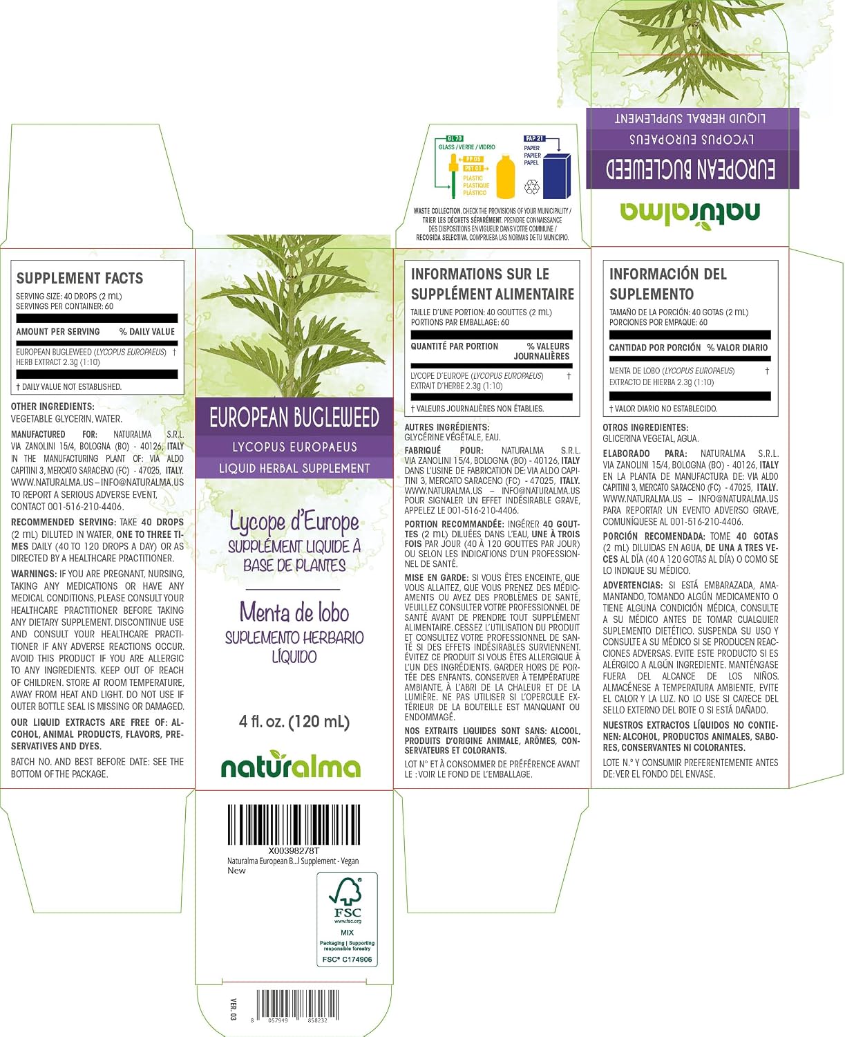 Naturalma European Bugleweed (Lycopus europaeus) Alcohol-Free Tincture - 120 ml - görsel 2