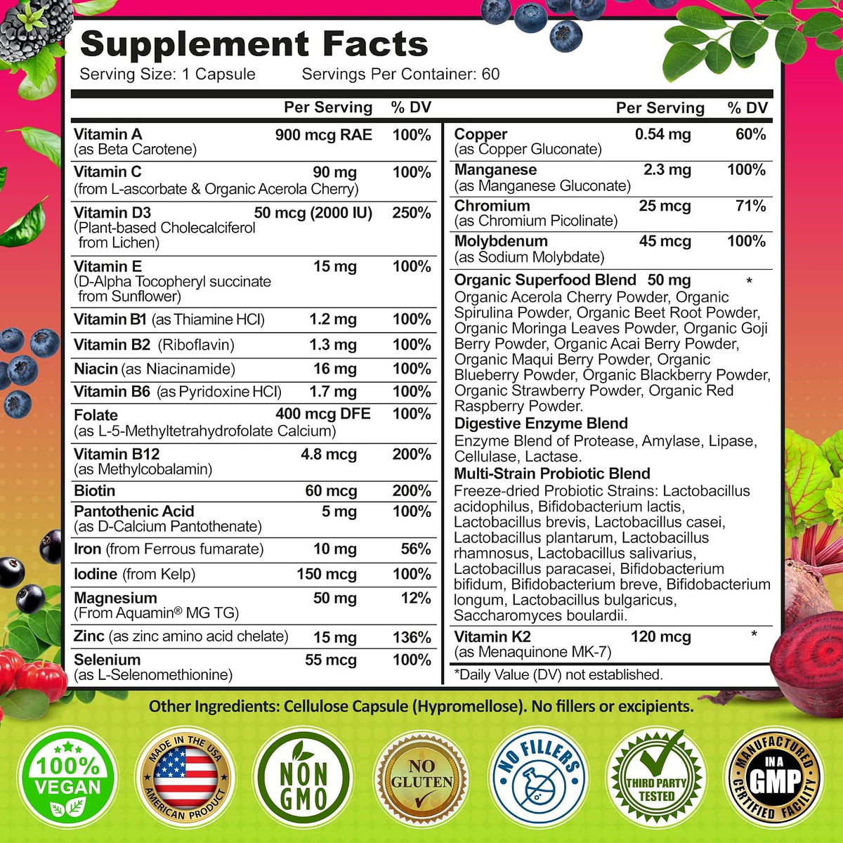 Women's Daily Multivitamin with Iron – Vegan Methylated Multivitamin with Biotin, Organic Superfoods, Probiotics, B-Complex - görsel 6