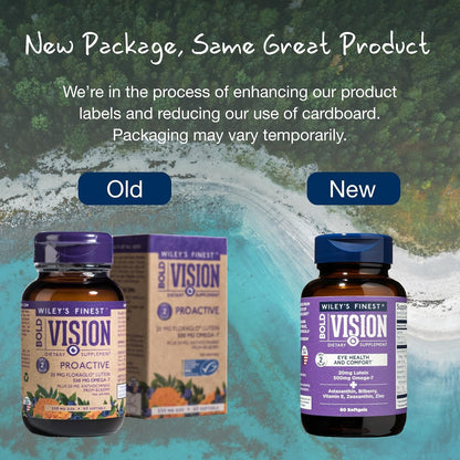 Wiley's Finest Wild Alaskan Fish Oil Bold Vision - Eye Health Food Supplement with Lutein and Omega-7 - 60 Softgels