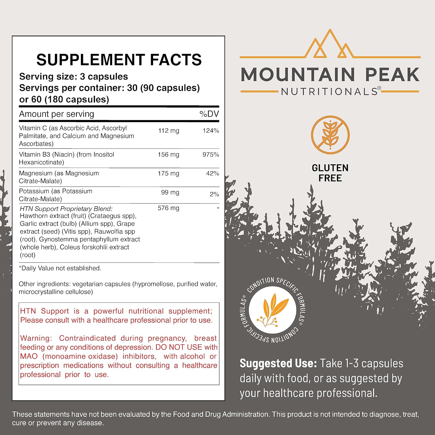 Mountain Peak Nutritionals HTN Support Supplement for Heart & Circulation Health - Advanced Formula with Rauwolfia, Hawthorn Berry, and Magnesium (90 Vegetarian Capsules) - görsel 3