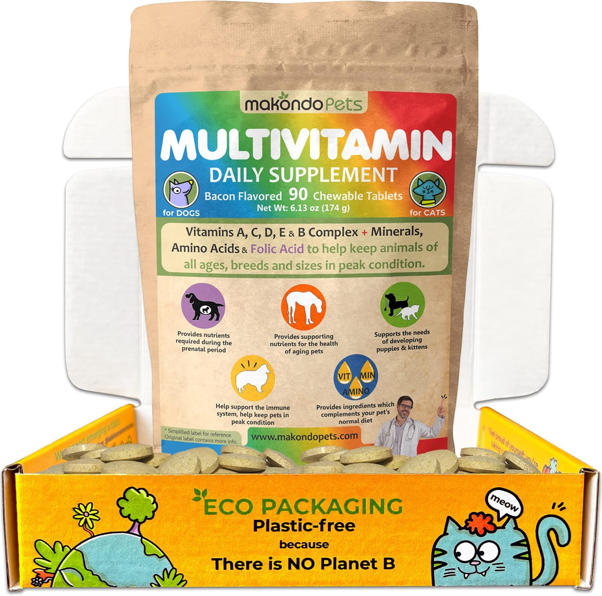 Dog Prenatal Vitamins – Multivitamin with Folic Acid, Calcium, Iron, Minerals and Amino Acids. Ideal for Pregnant, Nursing and New-born Pets – Senior Dog Supplement, Complete Puppy Multi Vitamin - görsel 1