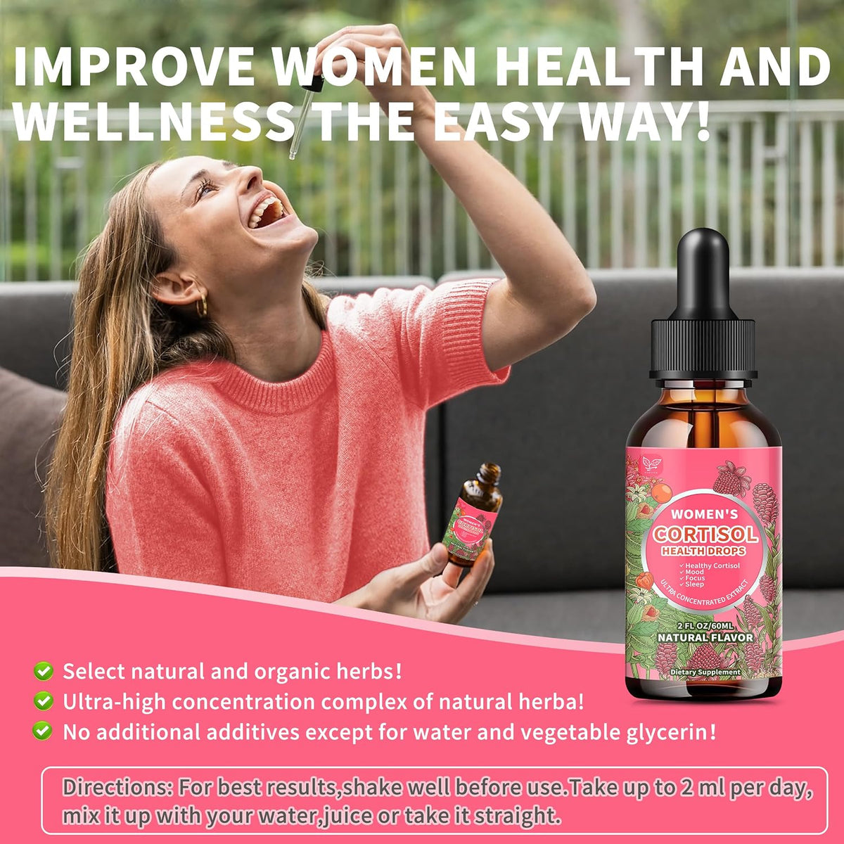 Hudetex Cortisol Supplements for Women Liquid Drops, Cortisol Manager with Ashwagandha, L-theanine, Phosphatidylserine, Rhodiola Rosea for Mood Support, Adrenal Balance, Sleep, Vegan, Natural Flavour, 60 ml - görsel 7