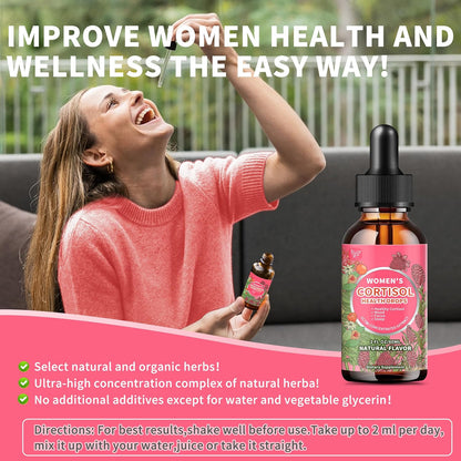 Hudetex Cortisol Supplements for Women Liquid Drops, Cortisol Manager with Ashwagandha, L-theanine, Phosphatidylserine, Rhodiola Rosea for Mood Support, Adrenal Balance, Sleep, Vegan, Natural Flavour, 60 ml