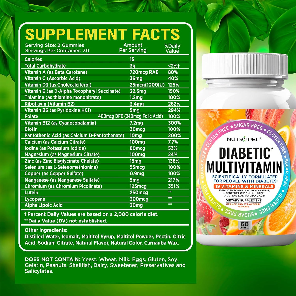 NutraPep Premium Diabetic Multivitamin Chewable Gummies for Women & Men – Sugar-Free & Gluten-Free - görsel 7