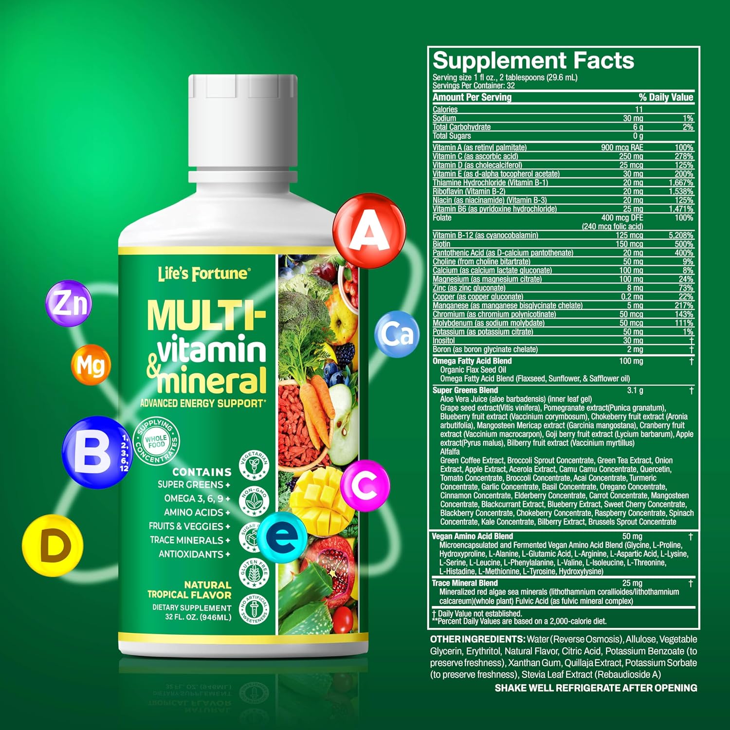 Life’s Fortune Liquid Multivitamin for Adults and Seniors - Fast Absorption, 90+ Nutrients, Tropical Flavour, 946 ml - görsel 7
