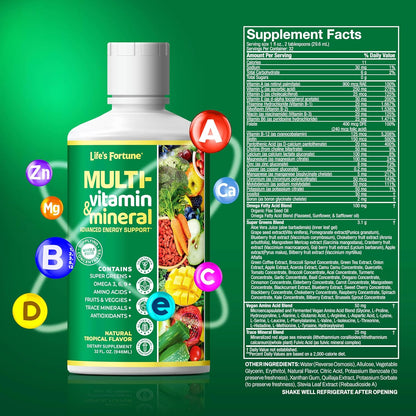 Life’s Fortune Liquid Multivitamin for Adults and Seniors - Fast Absorption, 90+ Nutrients, Tropical Flavour, 946 ml