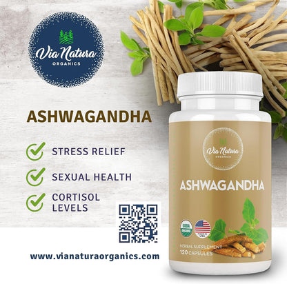 Organic Ashwagandha Capsules 1000mg | Herbal Supplement - 120 Capsules
