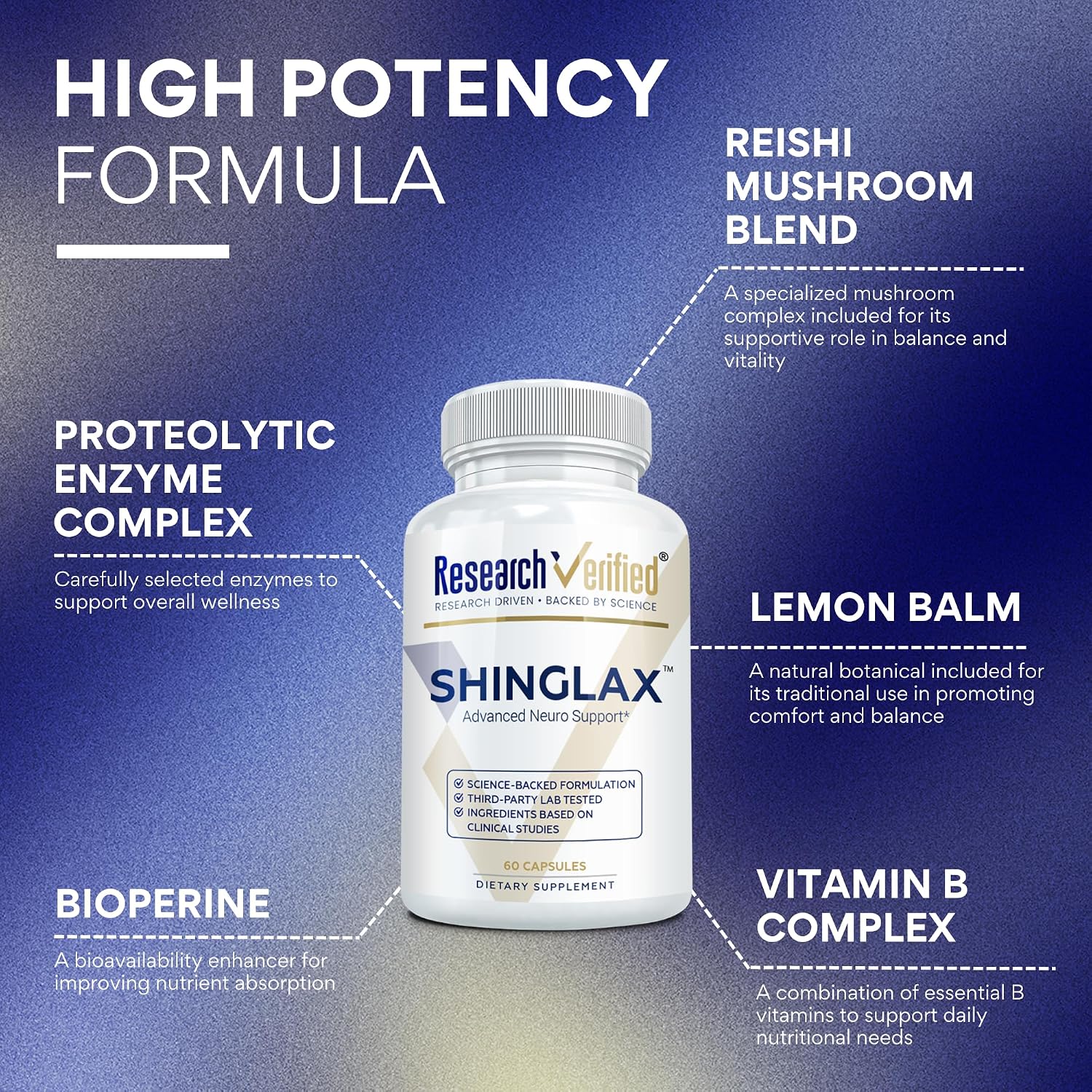 Research Verified Shinglax - Lemon Balm, Proteolytic Enzymes, Mushroom Complex, Vitamin B Complex, Oregano, Zinc - GMO Free, Made in USA - 60 Capsules (Pack of 3) - görsel 3