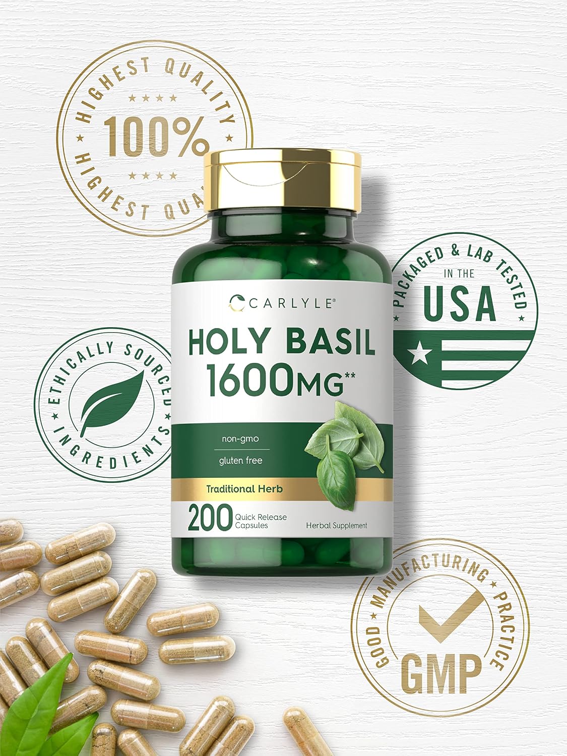 Carlyle Holy Basil Capsules | 200 Capsules | Tulsi Leaf Extract | Herbal Food Supplement - görsel 5