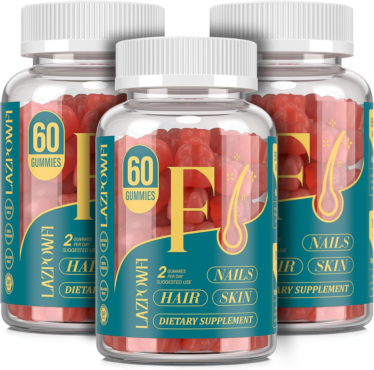 Lazpowfi Biotin Gummies - Hair, Skin and Nails Vitamins, Vegan, Blueberry, 60-Day Supply - görsel 10