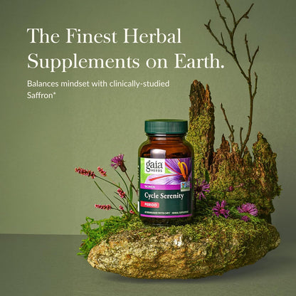 Gaia Herbs Period Cycle Serenity - with Saffron for Mood Support - 60 Vegan Liquid Phyto-Caps (60 Servings)
