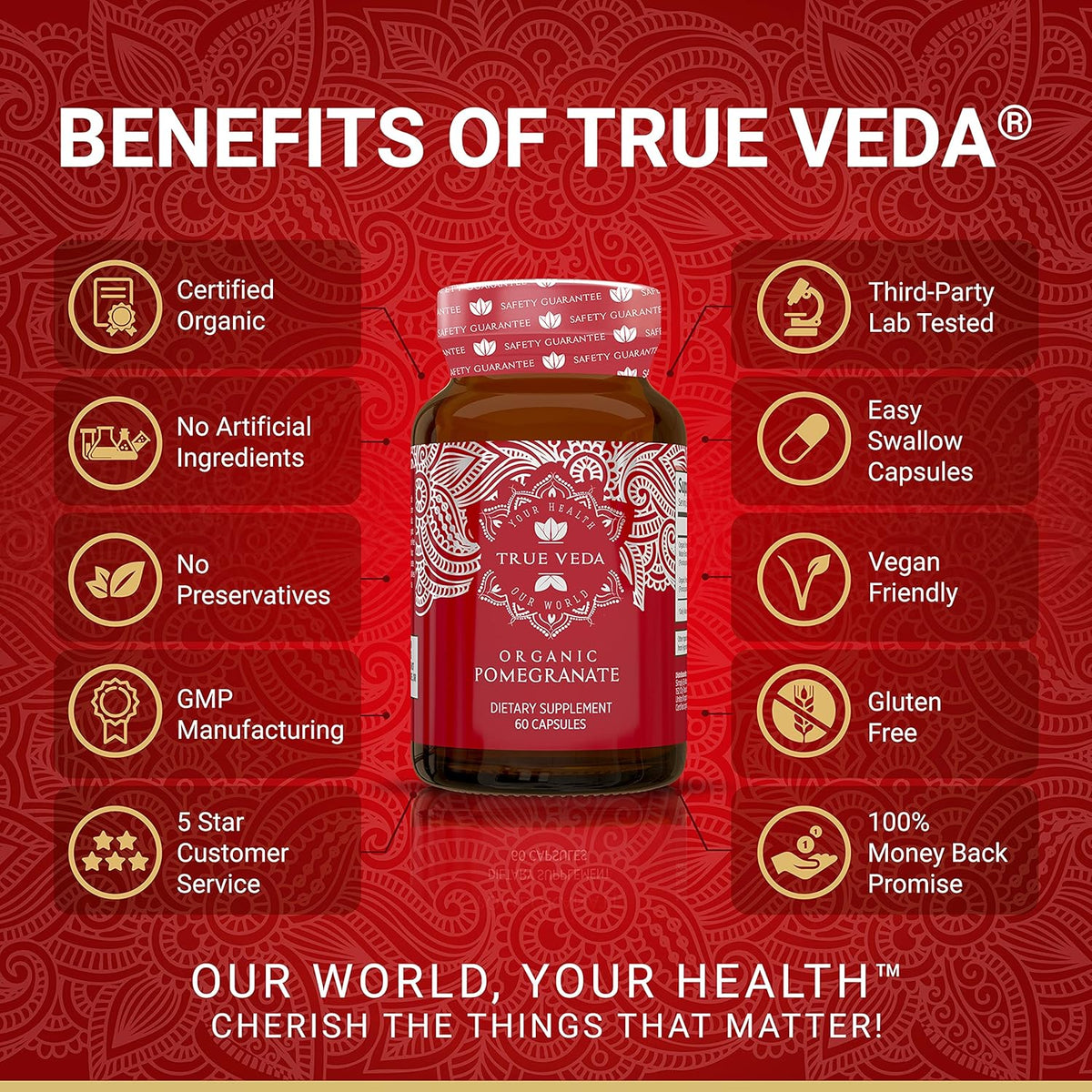 True Veda USDA Organic Pomegranate Extract Supplement - 60 Vegan Capsules - görsel 2