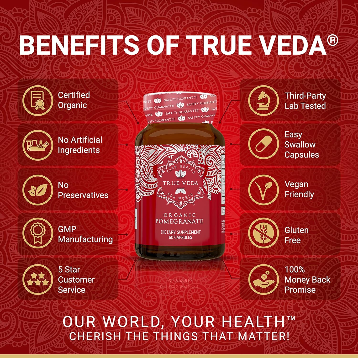 True Veda USDA Organic Pomegranate Extract Supplement - 60 Vegan Capsules - görsel 2