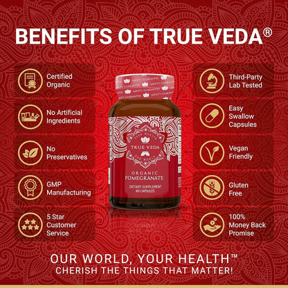 True Veda USDA Organic Pomegranate Extract Supplement - 60 Vegan Capsules