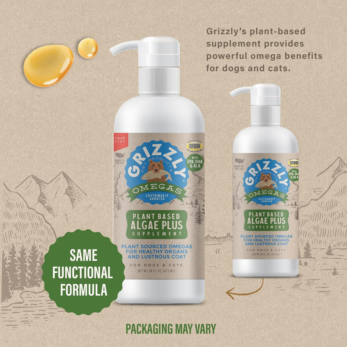 Grizzly Pet ProductsAlgal Plus Omega 3-6-9 Food Supplement for Dogs and Cats, 16 Ounce Bottle - görsel 2
